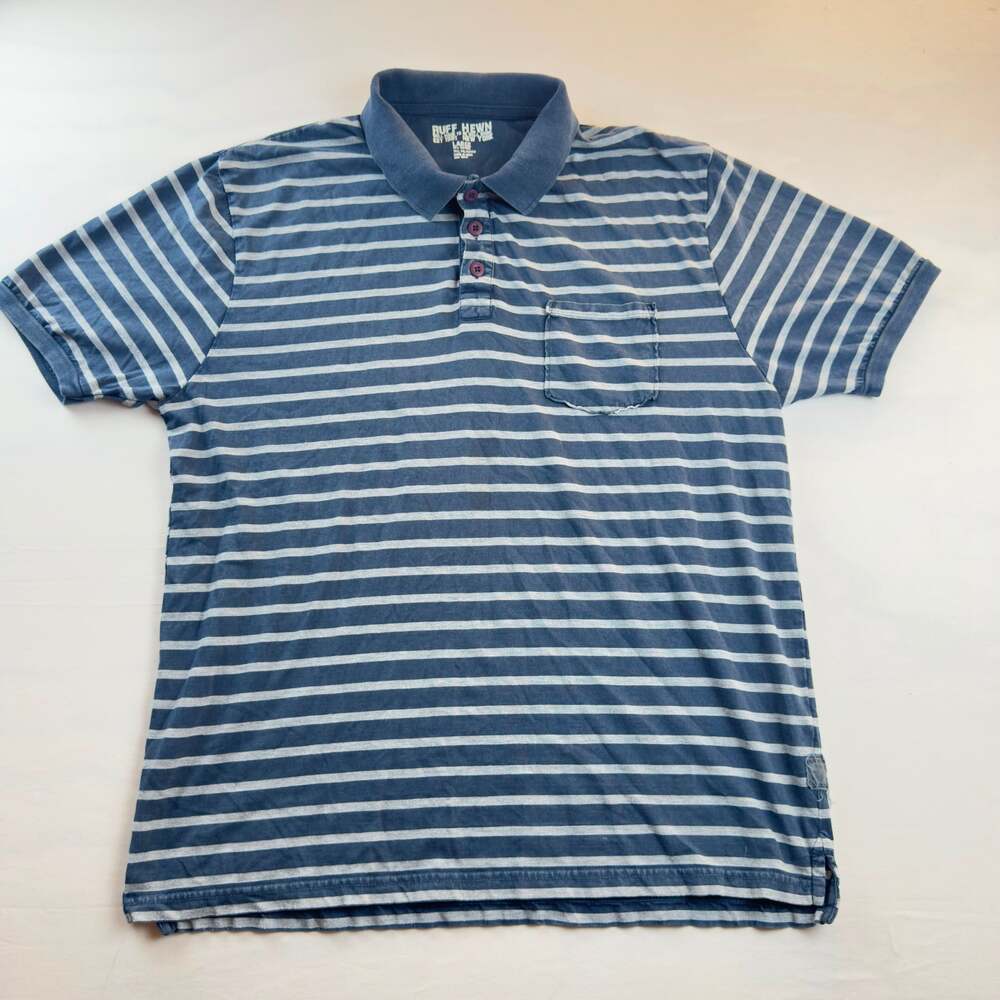 Ruff Hewn Men's Blue and White Striped Short Sleeve Polo Shirt with Pocket